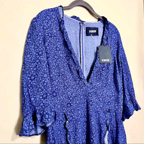 NWT Reformation Suri Violet Floral ¾ Sleeve A-Line Midi Length Dress MSPR $248 - Picture 4 of 14